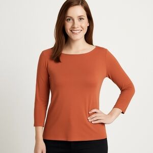 Ann Taylor Orange Boat Neck Top Sz Med